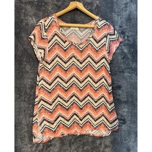 Vintage Bobbie Brooks‎ Women's XL SS Round Neck Multicolor Chevron Pullover Top